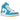 Air Jordan 1 Mid Aquatone baskets en vue latérale avec une empeigne en cuir bleu clair et blanc, un Swoosh noir et des lacets blancs.