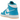 Baskets Air Jordan 1 Mid Aquatone vue latérale avec cuir blanc, accents bleus sur la pointe et le talon, semelle Air et lacets assortis