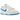 Nike Dunk Low Retro Photo Blue baskets vue latérale avec base en cuir blanc, empiècements bleus et semelle intermédiaire blanche