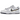 Nike Dunk Low 3D Swoosh baskets vue latérale avec empeigne en cuir blanc, garde-boue gris et logo swoosh multicouche unique sur le côté.