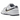 Nike Dunk Low 3D Swoosh baskets en vue angulaire avec base blanche, détails gris et le logo swoosh 3D multicolore caractéristique.