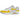 Nike Air Max 1 Tour Yellow baskets vue angulaire avec mesh blanc, panneaux en daim gris, logo Swoosh jaune et unité Air visible dans la semelle