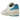 Air Jordan 2 Retro Low NC to Chi baskets vue latérale avec cuir blanc, panneaux de talon rouges et détails bleus sur la semelle en gomme