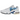 Nike Air Max Plus Spray Paint Swoosh White Blue baskets vue latérale avec un swoosh à effet aérographe, tige blanche et semelle transparente.