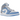 Air Jordan 1 Mid University Blue Grey baskets en vue latérale avec des empiècements bleu ciel et gris, une semelle intermédiaire blanche et un logo swoosh