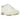 Nike Air Max 1 White Alabaster baskets en vue latérale avec empeigne blanche, accents jaunes et l'unité Air visible classique au talon.