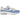 Nike Air Max 1 Royal Pulse baskets vue angulaire avec tige blanche, détails bleu clair, Swoosh emblématique et unité Air visible sur la semelle