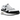 Nike Air Max 1 White Black GS baskets vue latérale avec empeigne en mesh blanc, mudguard noir, unité Air au talon et semelle extérieure blanche.