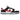 Nike Dunk Low Retro Red Swoosh Panda baskets en vue latérale avec design classique en cuir noir et blanc, swoosh rouge et semelle en caoutchouc.
