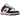 Baskets Nike Dunk Low Retro Red Swoosh Panda vue latérale. Panneaux en cuir noir, base blanche et swoosh Nike rouge contrastant sur le côté.