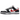 Nike Dunk Low Retro Red Swoosh Panda baskets vue latérale. Design en cuir noir et blanc avec un swoosh rouge et une semelle intermédiaire blanche.