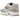 Nike Air Max 1 Light Bone Violet Dust baskets vue latérale avec empeigne en cuir beige, détails violets, lacets blancs et unité Air visible