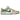 Nike SB Dunk Low Jarritos baskets en vue angulaire avec base en toile crème, superpositions en cuir vert et swoosh Nike orange brodé.