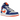 Air Jordan 1 Mid Knicks baskets vue de profil classique avec cuir bleu, détails orange, semelle intermédiaire blanche et logo Swoosh noir