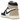 Air Jordan 1 Retro High OG Latte baskets profil latéral en cuir beige, marron et blanc avec swoosh emblématique et lacets noirs.