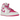 Air Jordan 1 Mid Fire Pink baskets en vue latérale avec détails en cuir rose, logo swoosh noir et lacets blancs contrastants