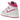 Air Jordan 1 Mid Fire Pink baskets en profil, avec une empeigne en cuir blanc rehaussée de détails rose vif et un logo swoosh blanc