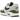 Nike Air Max 1 White Black Medium Olive baskets vue latérale avec empiècements vert olive, empeigne en mesh blanc et swoosh noir sur le côté