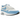 Nike Air Max 1 White University Blue baskets vue latérale avec empeigne en mesh blanc, détails en daim bleu ciel et unité Air visible au talon