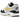 Baskets Nike Air Max 1 White University Gold en vue latérale avec empeigne blanche, détails jaunes et unité Air visible dans la semelle.