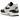 Nike Air Max 1 White Black baskets en vue inclinée avec empeigne blanche, garde-boue noir, unité Air visible et semelle extérieure classique.