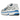 Nike P-6000 Metallic Platinum Photo Blue baskets en vue latérale avec détails argentés, logo Swoosh bleu et semelle intermédiaire blanche.