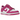 Nike Dunk Low Active Fuchsia baskets vue latérale avec base en cuir blanc, empiècements fuchsia vifs et semelle en caoutchouc.
