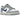 Nike Dunk Low Next Nature Blue Whisper Iridescent baskets vue latérale avec panneaux irisés scintillants, semelle intermédiaire blanche et swoosh bleu.