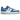 Nike Air Force 1 Low Blue Patent baskets vue latérale avec empeigne en cuir verni bleu brillant, lacets blancs et semelle intermédiaire blanche