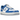 Nike Air Force 1 Low Blue Patent baskets vue angulaire élégante avec cuir verni bleu brillant, lacets blancs et semelle intermédiaire blanche