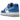 Nike Air Force 1 Low Blue Patent baskets vue latérale en cuir verni bleu brillant avec lacets blancs et semelle extérieure bleue