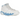 Jordan 9 Retro Low Golf White University Blue baskets de profil avec une empeigne en cuir blanc et des details bleu clair