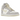 Nike Dunk High Coconut Milk Oxygen Purple baskets vue sous angle avec empeigne en cuir crème, détails violets et semelle intermédiaire blanche