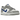 Baskets Nike Dunk Low Mini Swoosh Wolf Grey Game Royal vue latérale, dotées d'une empeigne en cuir gris, de détails bleu roi et d'un mini logo Swoosh
