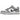 Nike Dunk Low Mini Swoosh Wolf Grey Game Royal baskets en vue latérale avec empeigne grise, détails bleus et lacets blancs sur une semelle plate