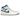 Air Jordan 1 Mid SE Industrial Blue baskets en vue latérale avec cuir blanc, détails bleus au talon et un logo Nike Swoosh bleu classique.