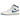Air Jordan 1 Mid SE Industrial Blue baskets en vue latérale classique avec empiècements en cuir bleu, base blanche et logo Wings noir emblématique au talon.