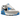 Nike Air Max 90 Pure Platinum Photo Blue baskets en vue latérale avec empeigne grise, détails bleus, unité Air visible et semelle en gomme.