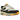 Nike Air Max 1 Athletic Department University Gold baskets en vue latérale avec base blanche, détails dorés, maille textile et bulle d'air visible.