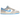 Nike Dunk Low Athletic Department University Blue baskets vue latérale avec des empiècements bleu clair, base blanc cassé et semelle rétro.