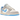Nike Dunk Low Athletic Department University Blue baskets vue latérale avec superpositions en cuir bleu, détails blancs et semelle jaunie