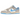 Nike Dunk Low Athletic Department University Blue baskets en vue latérale, présentant une base en cuir blanc avec des détails bleu clair.