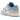 Nike Dunk Low Athletic Department University Blue baskets vue latérale avec base en cuir blanc, détails bleu clair et semelle blanche