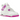 Baskets Air Jordan 4 Retro Hyper Violet en vue latérale élégante, dotées d'une empeigne en cuir blanc, d'œillets violets et d'une semelle avec unité Air