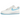 Nike Air Force 1 Low '07 White Aquarius Blue baskets en vue latérale, conçues en cuir blanc avec un logo swoosh bleu distinct et semelle