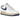 Nike Air Force 1 Low 07 Athletic Department Sail Deep Royal Blue baskets vue latérale avec empeigne blanche, virgule bleue et détail rétro au talon.
