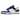 Nike Dunk Low Game Royal Navy baskets en vue latérale avec une base en cuir blanc lisse, des superpositions bleues et une semelle blanche