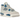 Air Jordan 4 Military Blue baskets en vue latérale, avec cuir blanc, détails bleus sur la semelle intermédiaire et les œillets et le logo Jumpman
