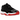 Baskets Air Jordan 11 Retro Low Bred en vue latérale avec garde-boue en cuir verni noir, semelle extérieure rouge et intermédiaire blanche