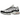 Nike Air Max Plus Panda baskets vue sous un angle montrant un design noir et blanc, des lignes ondulées caractéristiques et une semelle Air visible.